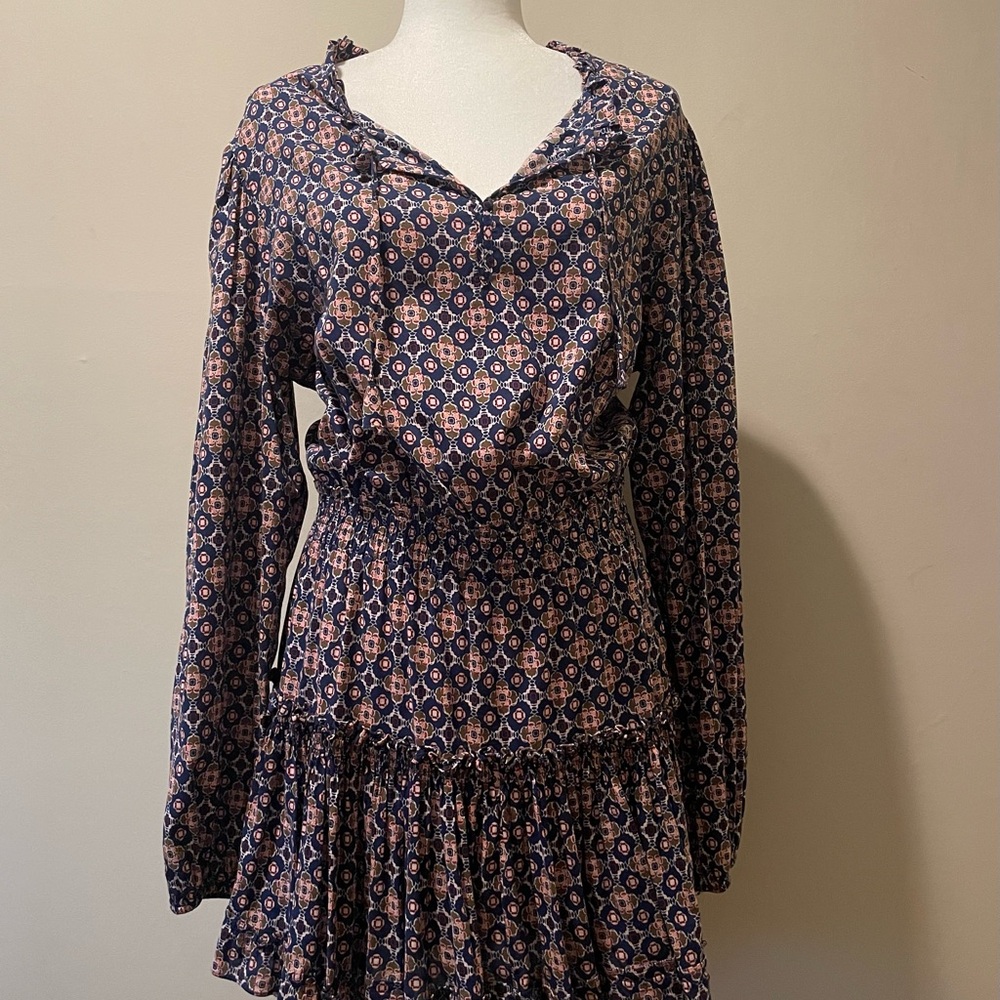 MISA Los Angeles Elisabetta Floral Patterned Long Sleeve Short Tiered Dress